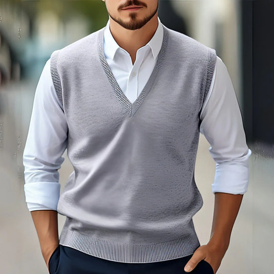 Men's Sleeveless Sweater Vest Casual Solid Color And V-neck - Which Mark