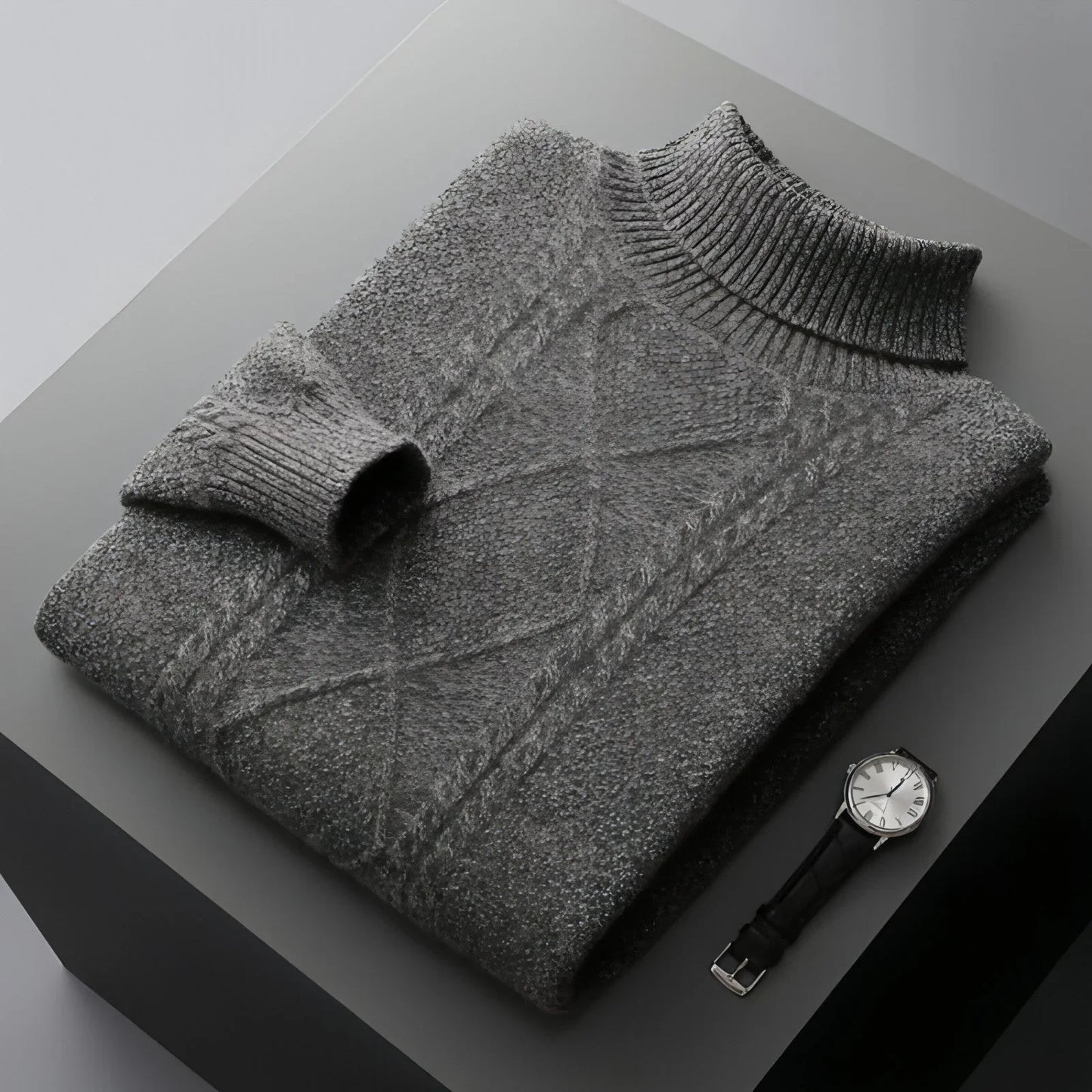 Men's Lapel High Collar Thick Loose Casual Knitted Sweater - Which Mark