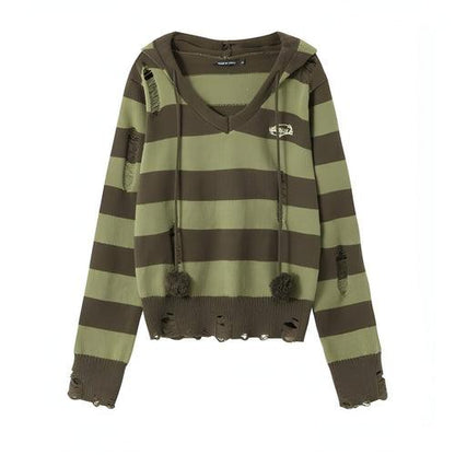 Autumn Hooded Sweater Women Contrast Stripe Thin - Which Mark