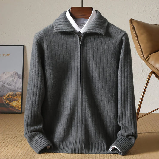 Pure Wool Sweater Men's Lapel Full Zipper - Which Mark