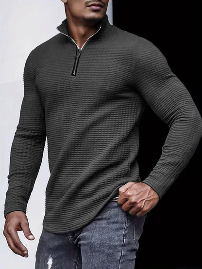 Outdoor Stand Collar Half Zip Training T-shirt Waffle Sports Bottoming - Which Mark