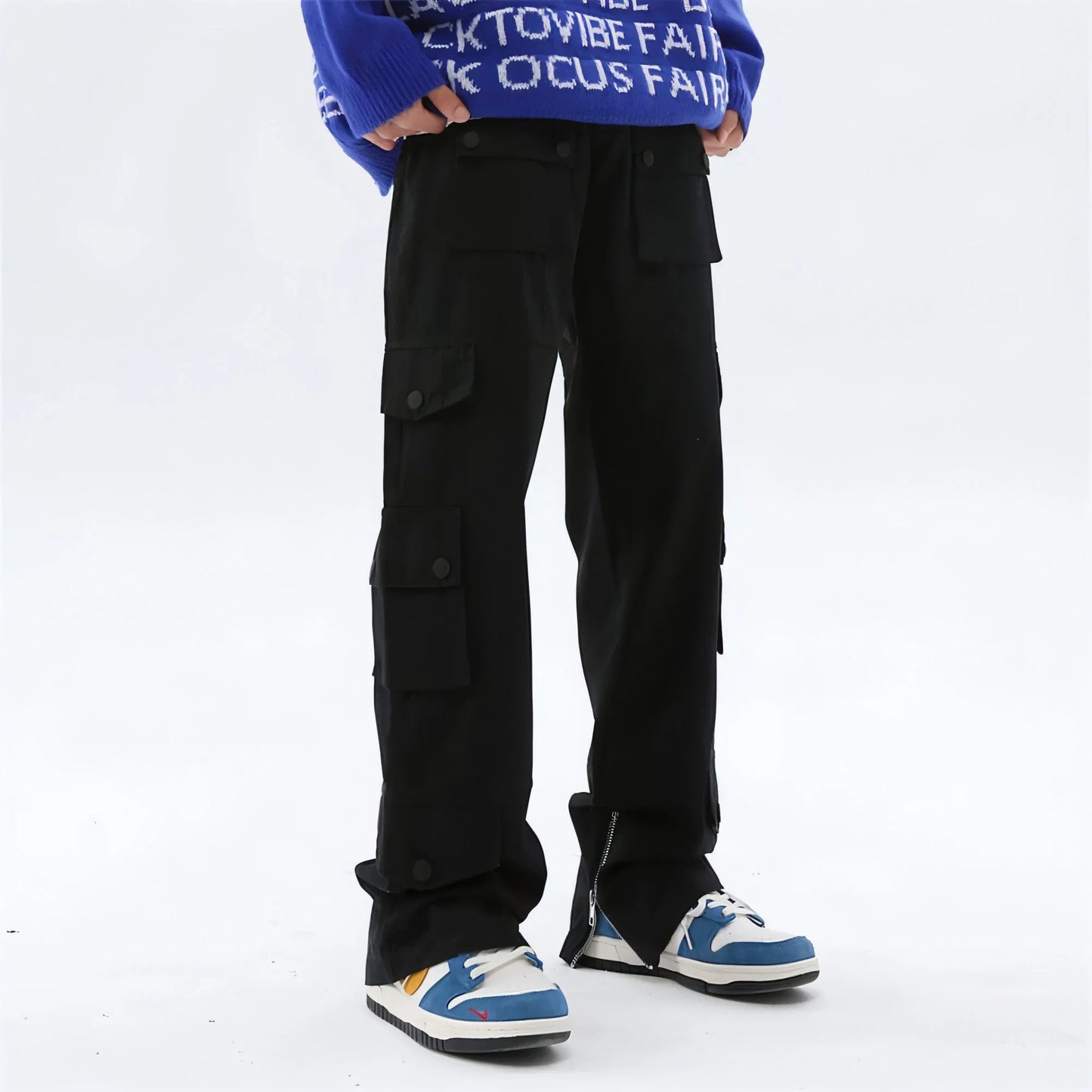High Street Loose Hem Zip-Slit Straight-Leg Trousers Men Jeans - Which Mark