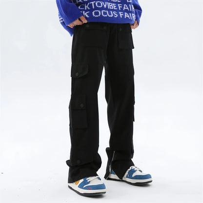 High Street Loose Hem Zip-Slit Straight-Leg Trousers Men Jeans - Which Mark