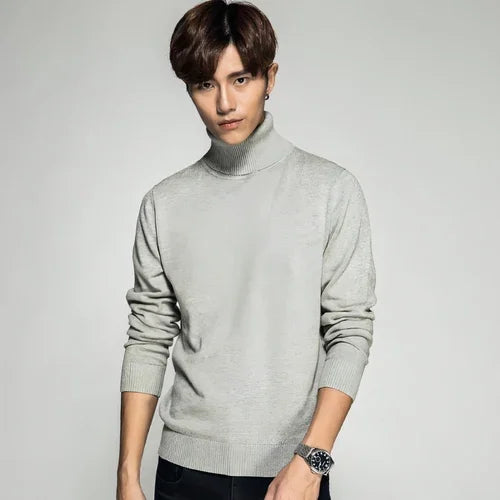 Solid Color Long Sleeve Turtleneck Pullover Men's Base Sweater - Which Mark