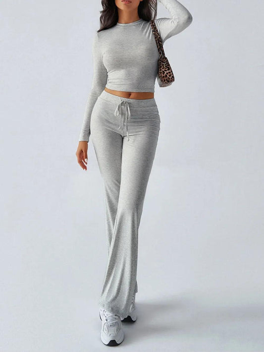 Devine Round Neck Long Sleeve Top and Drawstring Pants Set - Which Mark