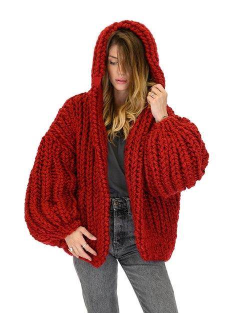 Loose And Hooded Cardigan Coat Handmade Knitting Needle Women's - Which Mark