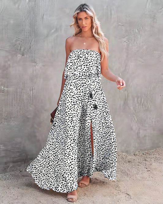 Leopard Print Floral-print Off-shoulder Ruffled Slit Dress - Which Mark
