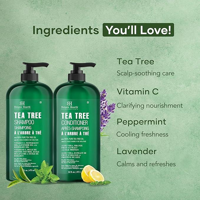 Botanic Hearth Tea Tree Shampoo and Conditioner Set - Nourishing Hair Care with Tea Tree Oil, Peppermint, and Lavender 16Fl oz each - Which Mark
