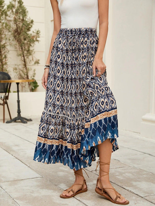 Bohemian Printed Ruched Maxi Skirt - Which Mark