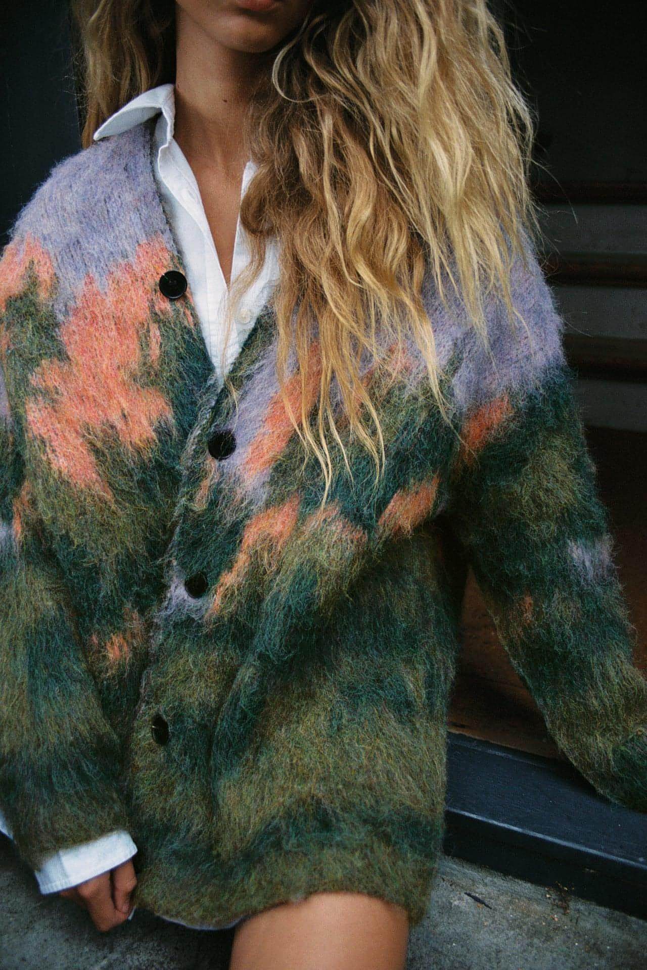 Women Sweater Long Sleeve V-neck Landscape Pattern Knitted - Which Mark