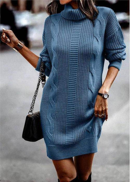 Women's Turtleneck Long Sleeve Narrow Sweater Dres - Which Mark