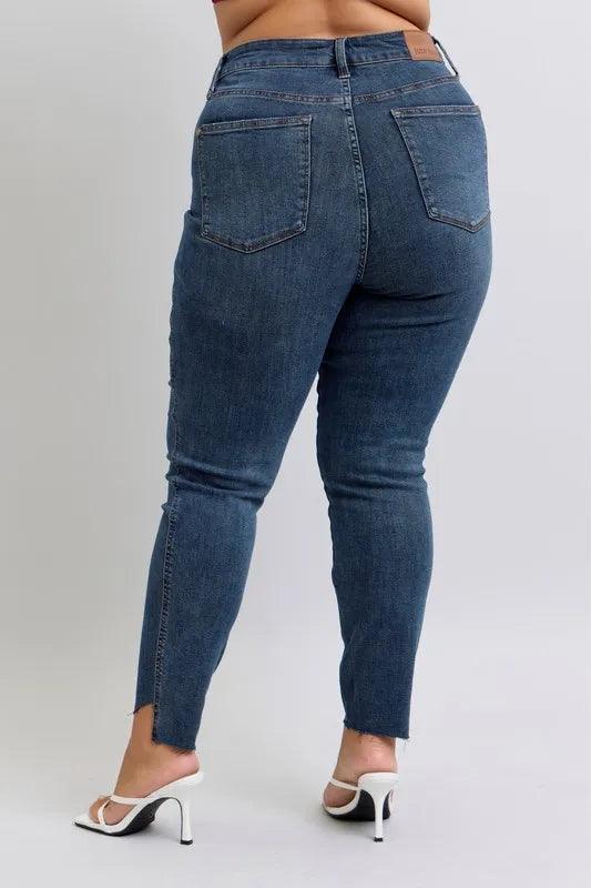 Judy Blue Full Size High Waist Tummy Control Step Hem Skinny Jeans Plus Size - Which Mark
