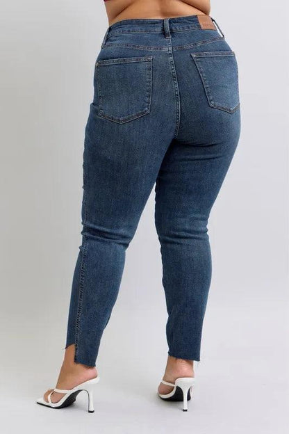Judy Blue Full Size High Waist Tummy Control Step Hem Skinny Jeans Plus Size - Which Mark
