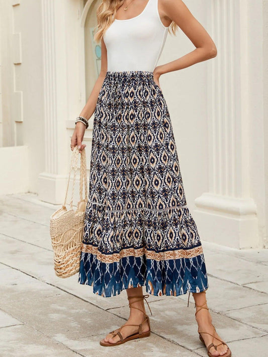 Bohemian Printed Ruched Maxi Skirt - Which Mark