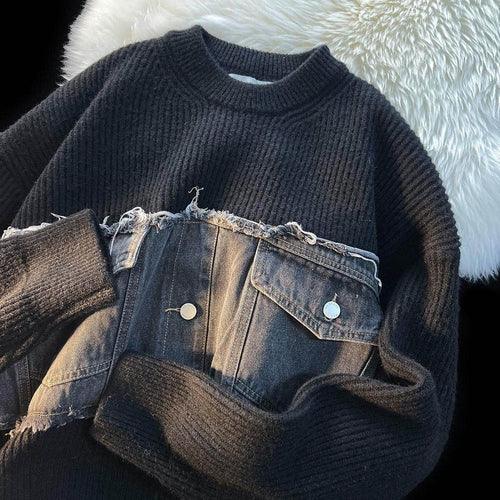 Designer Denim Splicing Knitwear Men Sweater - Edition 25 - Which Mark