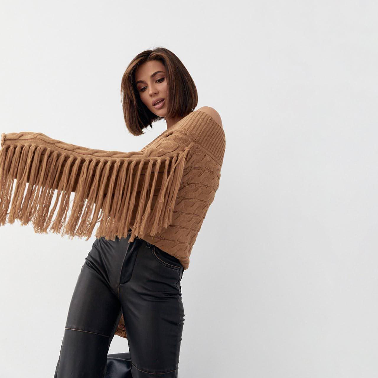 A Pure Color Elegant Style Woolen Tassel Design Sweater Women - Which Mark