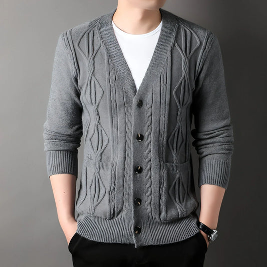 Knitted Cardigan Rhombus Loose Casual Sweater Coat Men - Which Mark