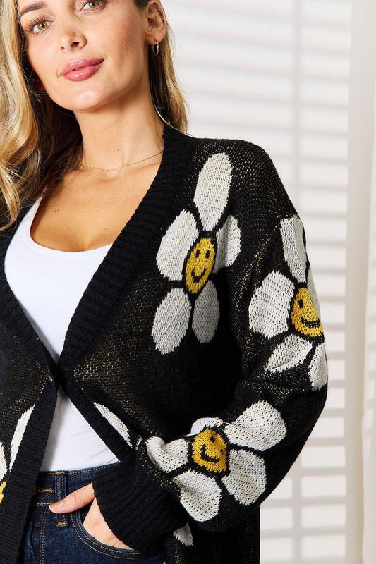 Perfee Floral Button Down Longline Cardigan - Which Mark
