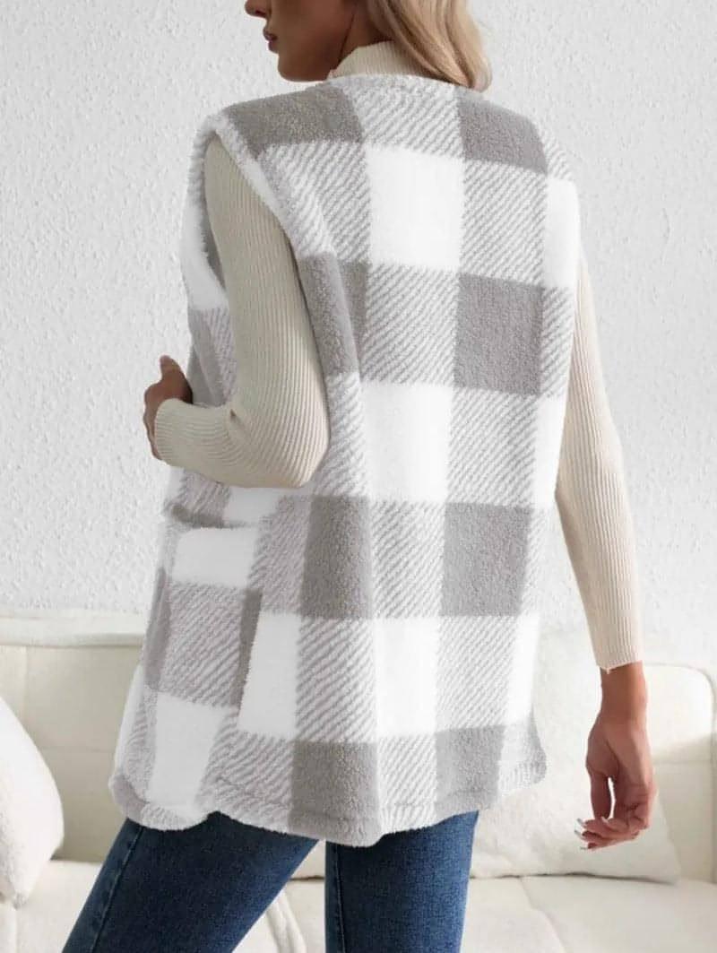 A.1 Coat Loose Plaid Color Stitching Knitted Cardigan Sweater Women - Which Mark