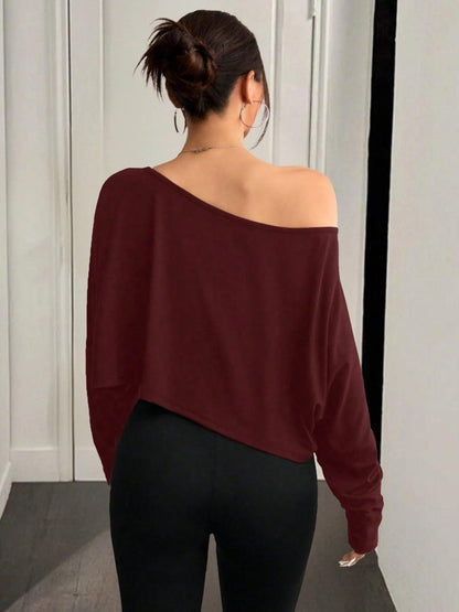 Boat Neck Long Sleeve Crop Top - Which Mark