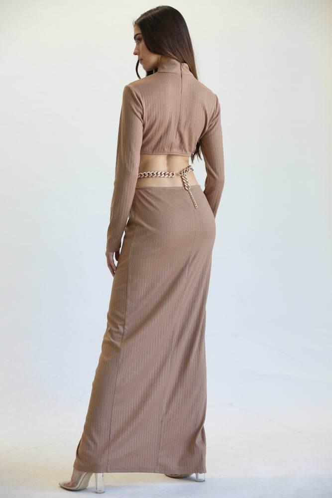 Sleek Chain-Belt Slit Dress - Which Mark
