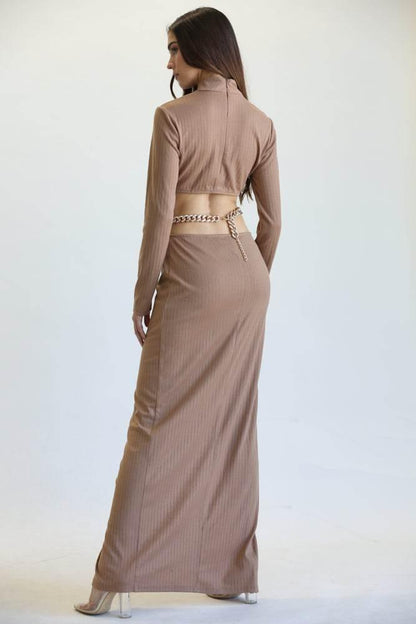Sleek Chain-Belt Slit Dress - Which Mark
