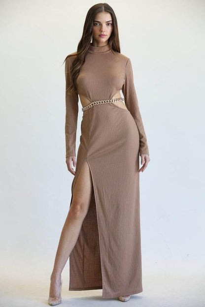 Sleek Chain-Belt Slit Dress - Which Mark