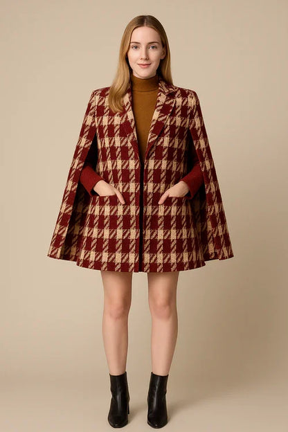 Houndstooth Woolen Cape Coat & Shorts – Elegant & Fashionable Set - Which Mark