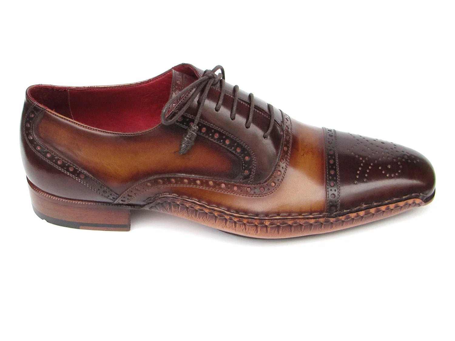 Paul Parkman Men's Captoe Oxfords Brown Hand Painted Shoes - Which Mark