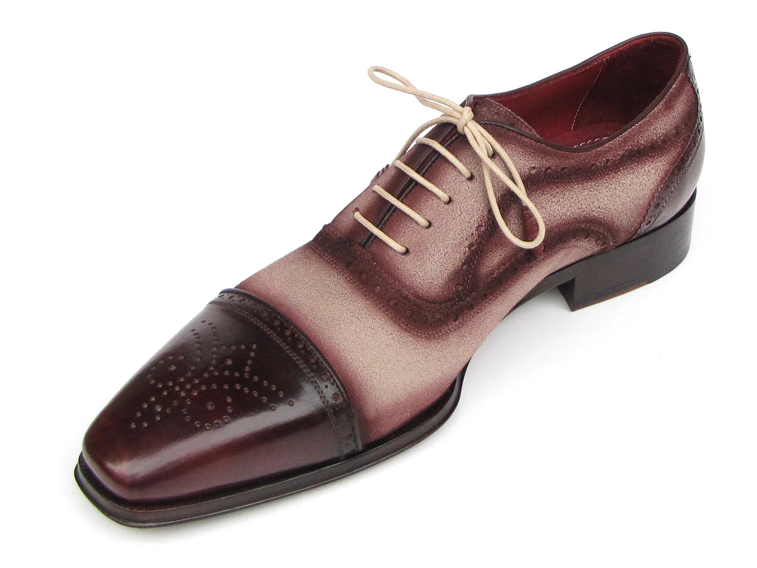 Paul Parkman Captoe Oxfords Bordeaux, Beige (ID#024-BRR) - Which Mark