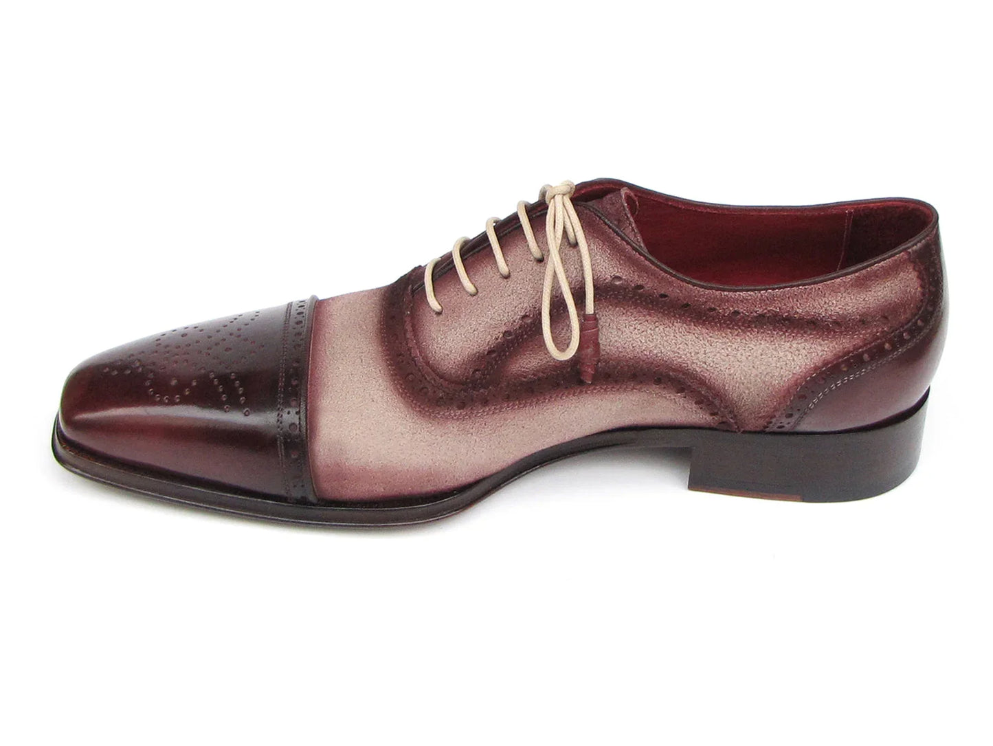 Paul Parkman Captoe Oxfords Bordeaux, Beige (ID#024-BRR) - Which Mark