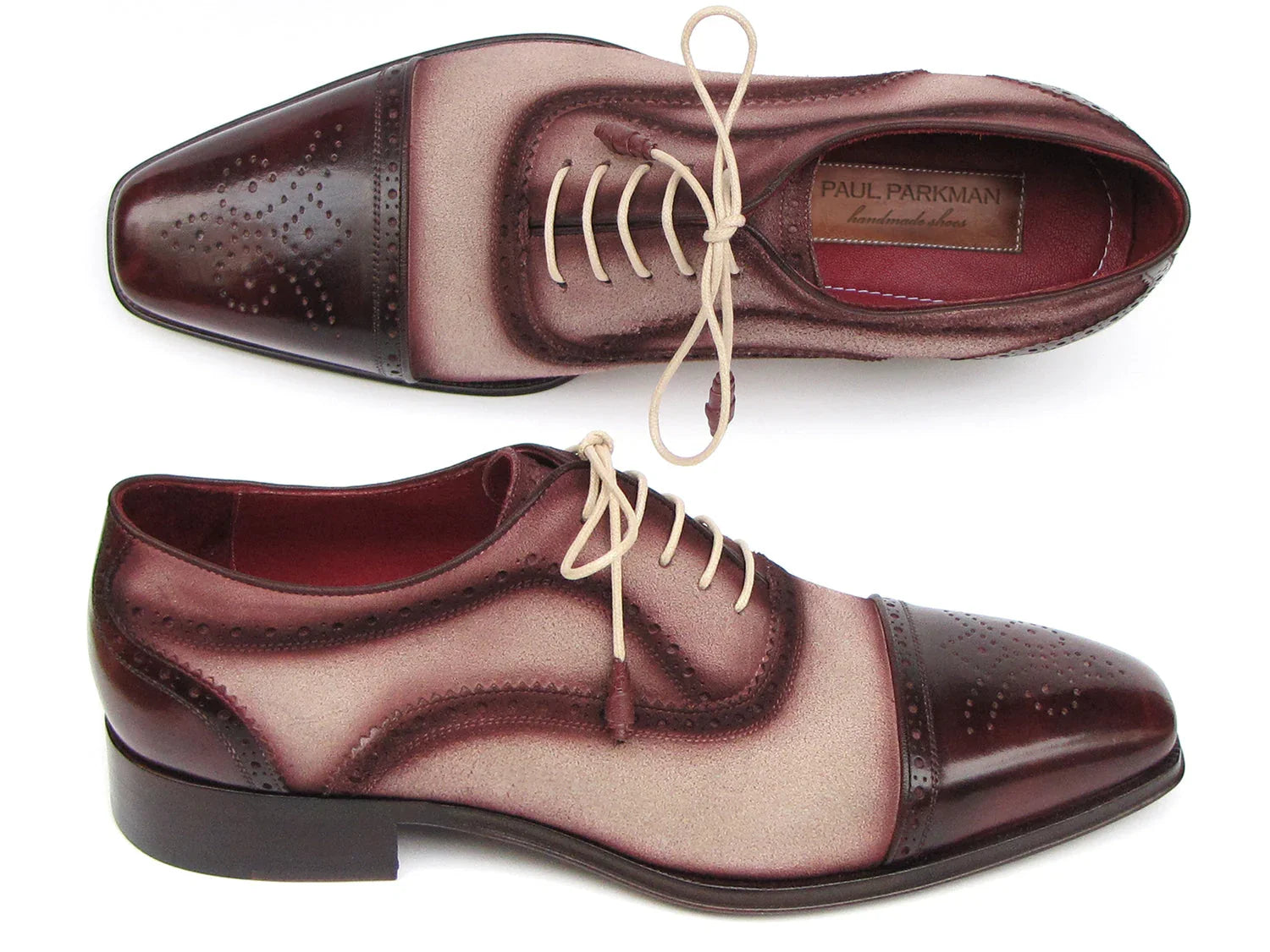 Paul Parkman Captoe Oxfords Bordeaux, Beige (ID#024-BRR) - Which Mark