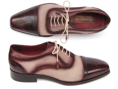Paul Parkman Captoe Oxfords Bordeaux, Beige (ID#024-BRR) - Which Mark