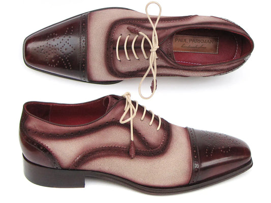 Paul Parkman Captoe Oxfords Bordeaux, Beige (ID#024-BRR) - Which Mark