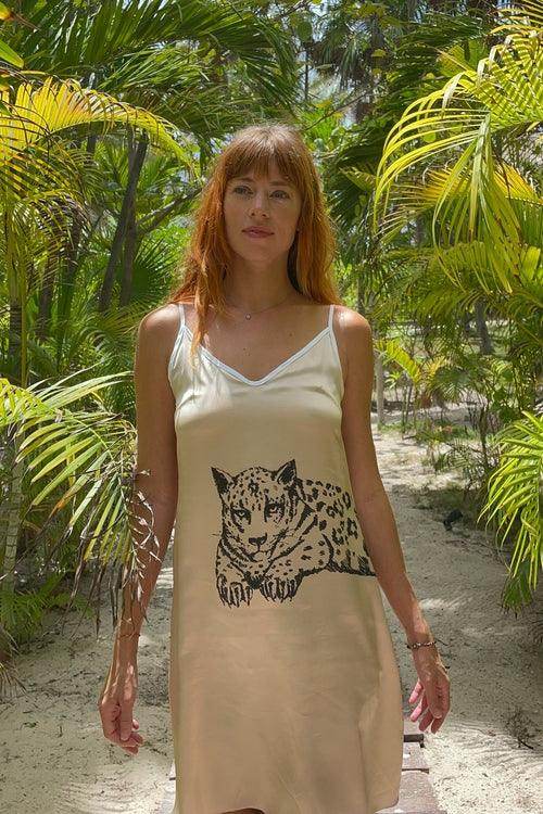 Vela Silk Dress in Lounging Jaguar - Which Mark