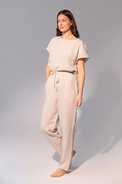 Striped Dark Grey linen / Natural Linen Pajama set / Linen loungewear - Which Mark