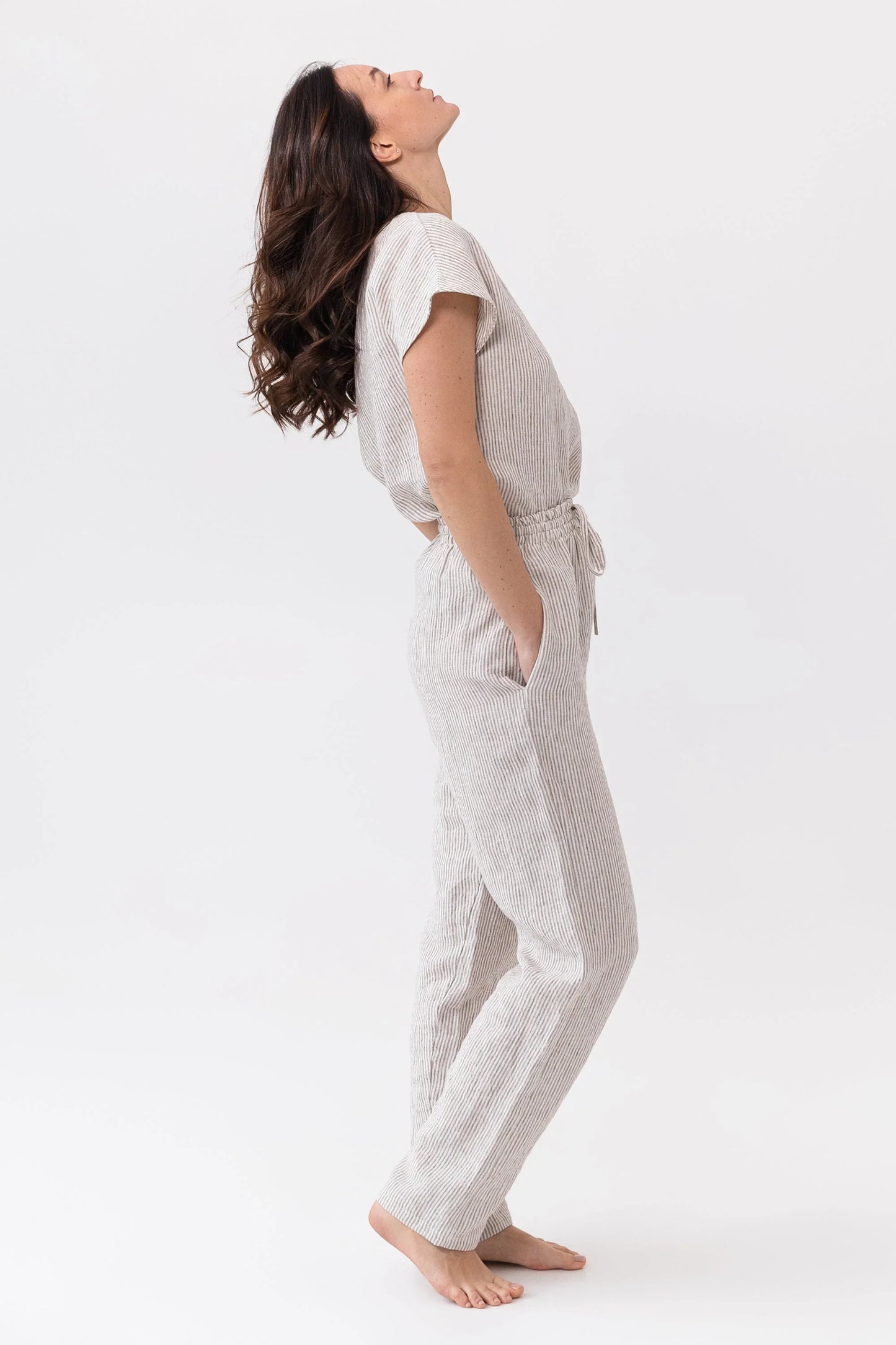 Striped Beige linen / Natural Linen Pajama set / Linen loungewear / - Which Mark
