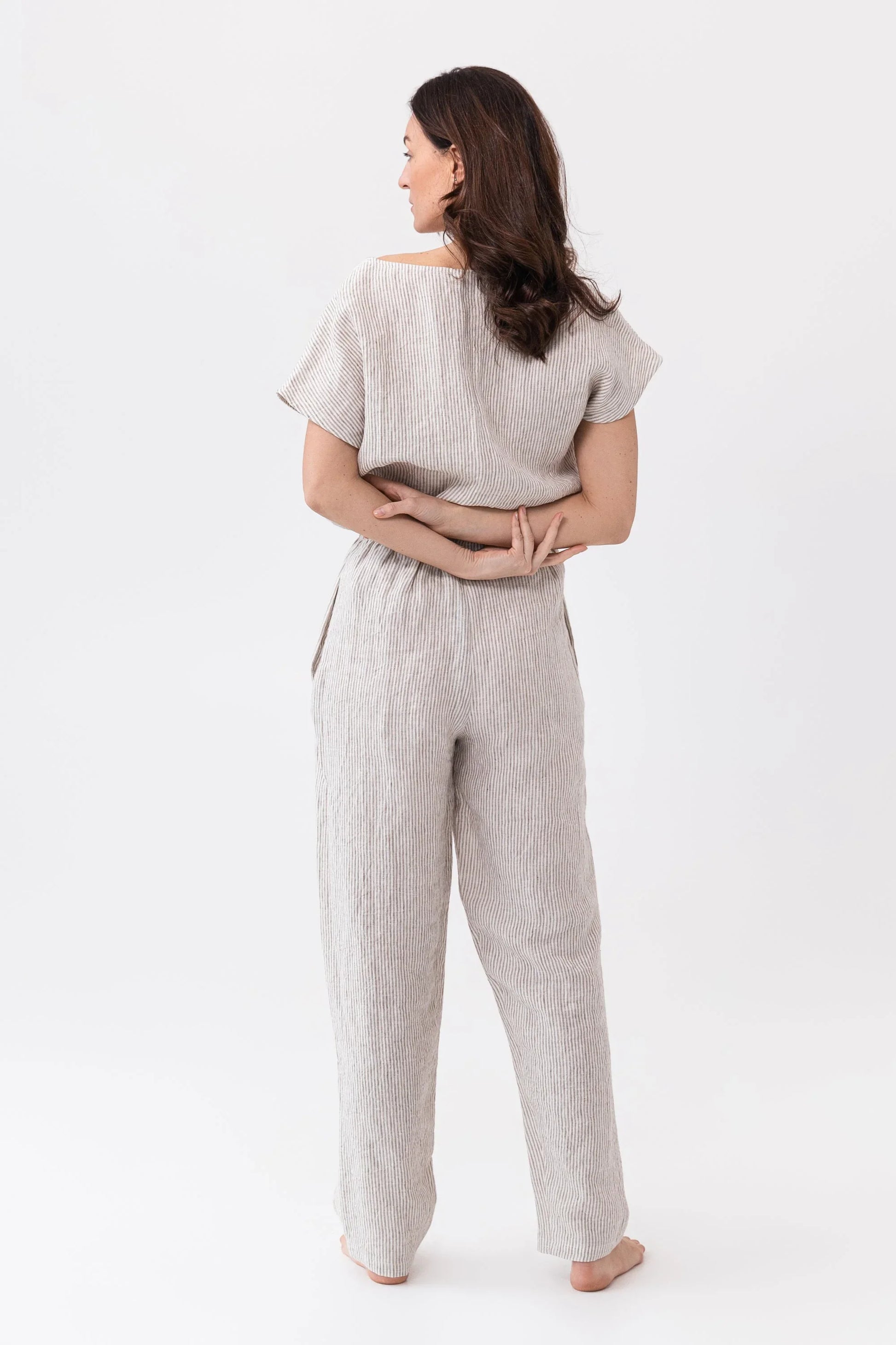 Striped Beige linen / Natural Linen Pajama set / Linen loungewear / - Which Mark