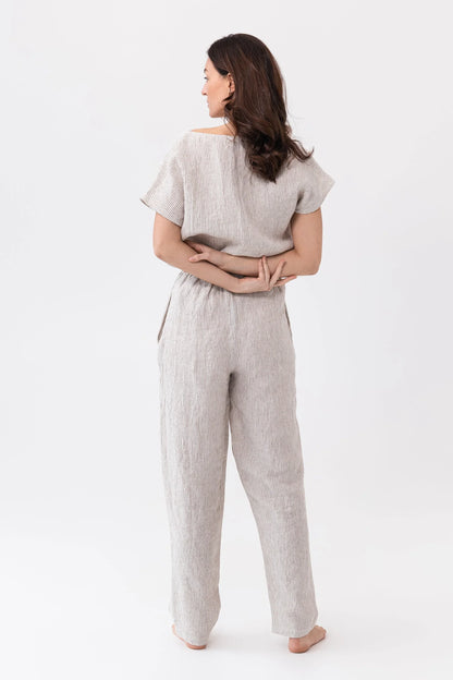 Striped Beige linen / Natural Linen Pajama set / Linen loungewear / - Which Mark