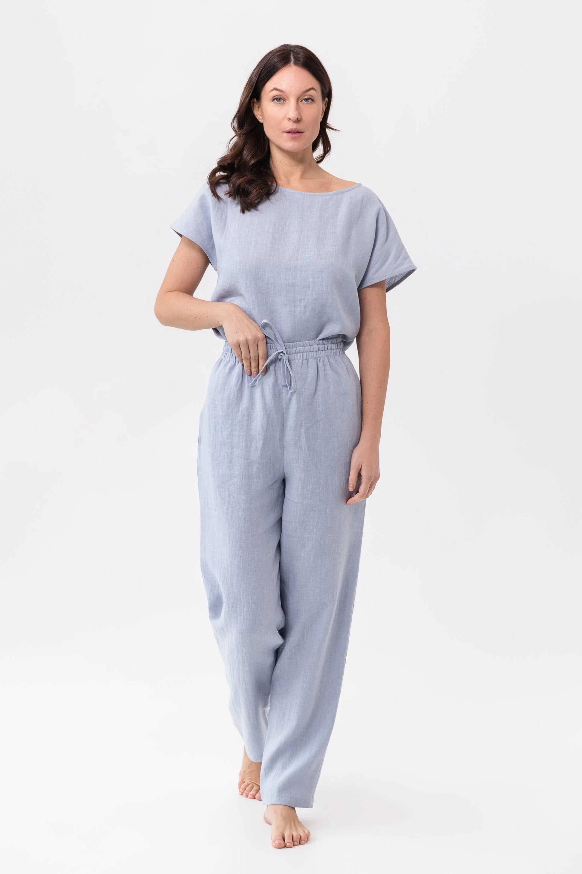 Cloudy Grey Stripe linen / Natural Linen Pajama set / Linen loungewear - Which Mark