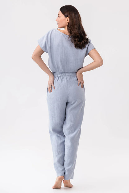 Cloudy Grey Stripe linen / Natural Linen Pajama set / Linen loungewear - Which Mark