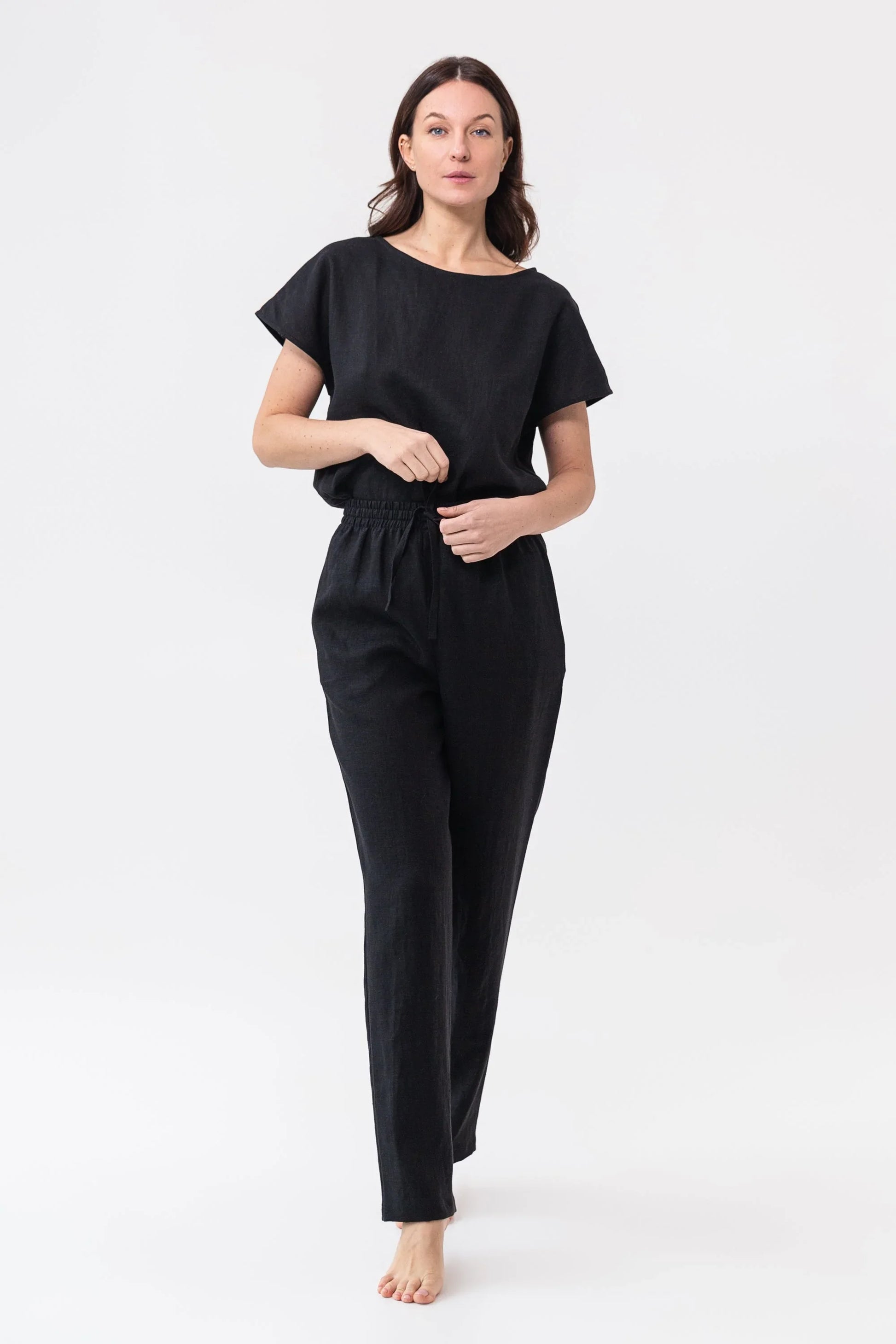 Striped Dark Grey linen / Natural Linen Pajama set / Linen loungewear - Which Mark