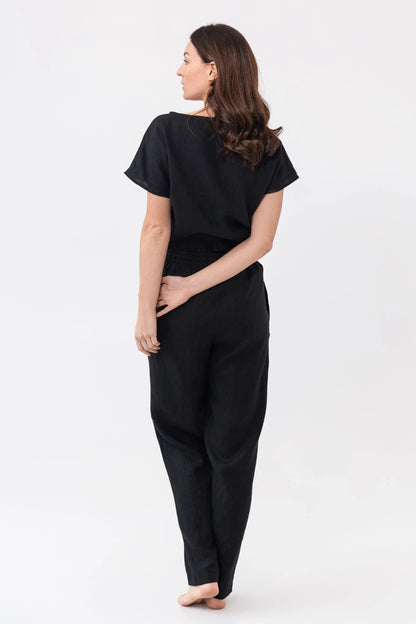 Striped Dark Grey linen / Natural Linen Pajama set / Linen loungewear - Which Mark