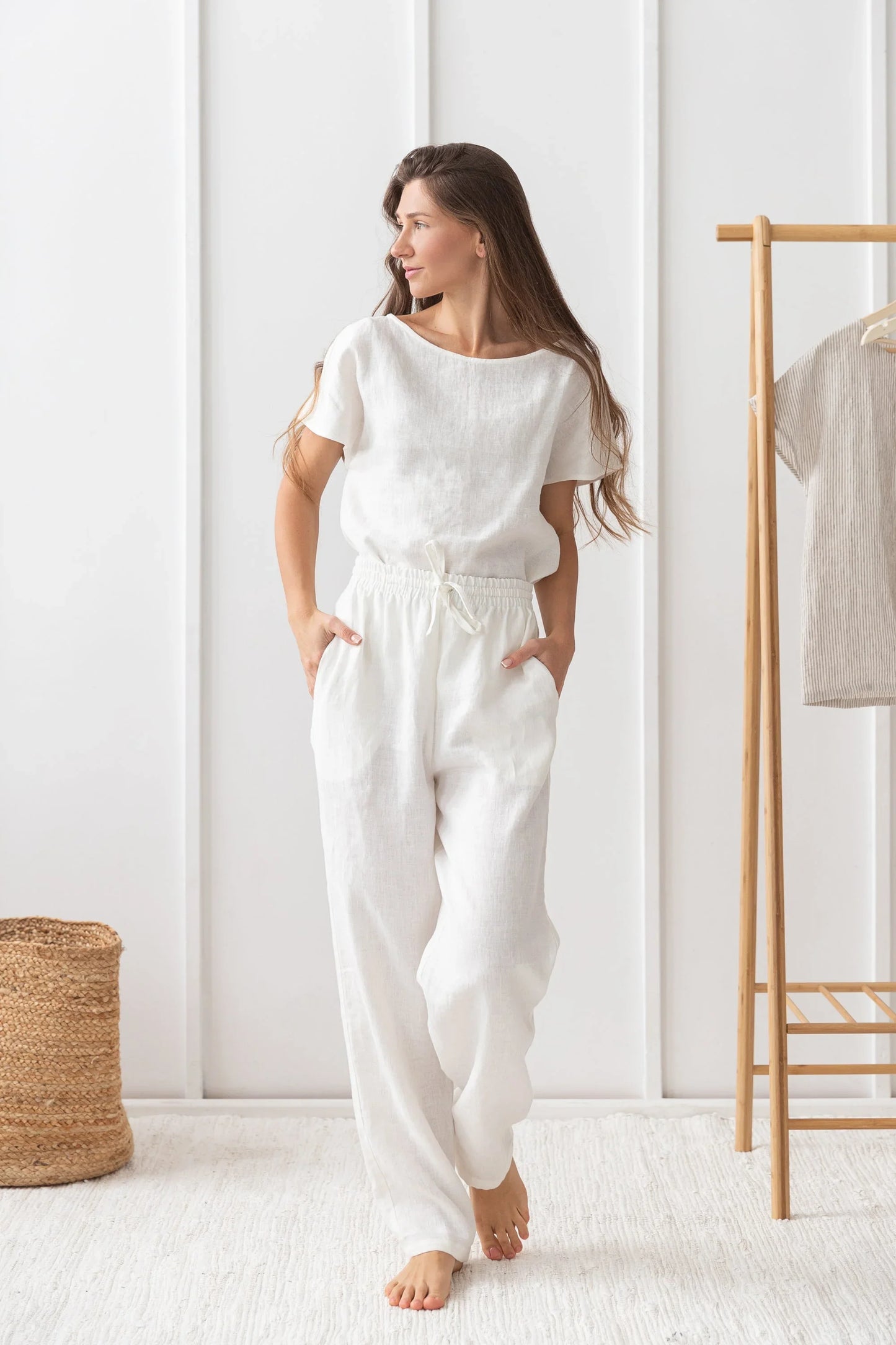Cloudy Grey Stripe linen / Natural Linen Pajama set / Linen loungewear - Which Mark