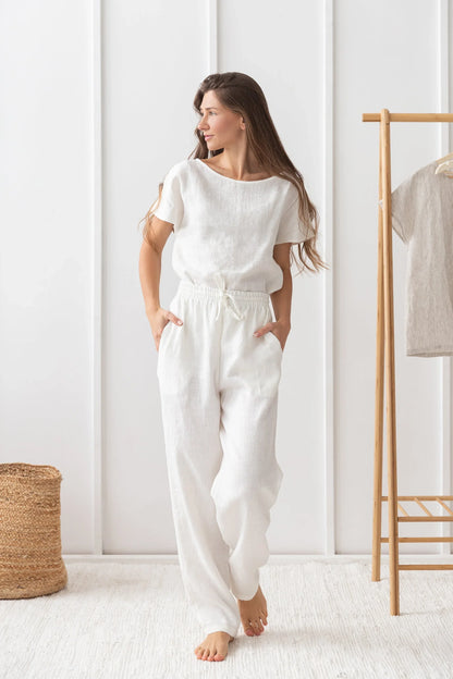 Cloudy Grey Stripe linen / Natural Linen Pajama set / Linen loungewear - Which Mark