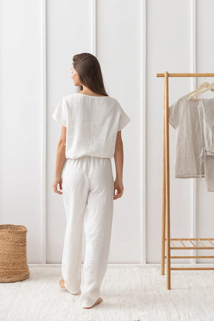 Cloudy Grey Stripe linen / Natural Linen Pajama set / Linen loungewear - Which Mark