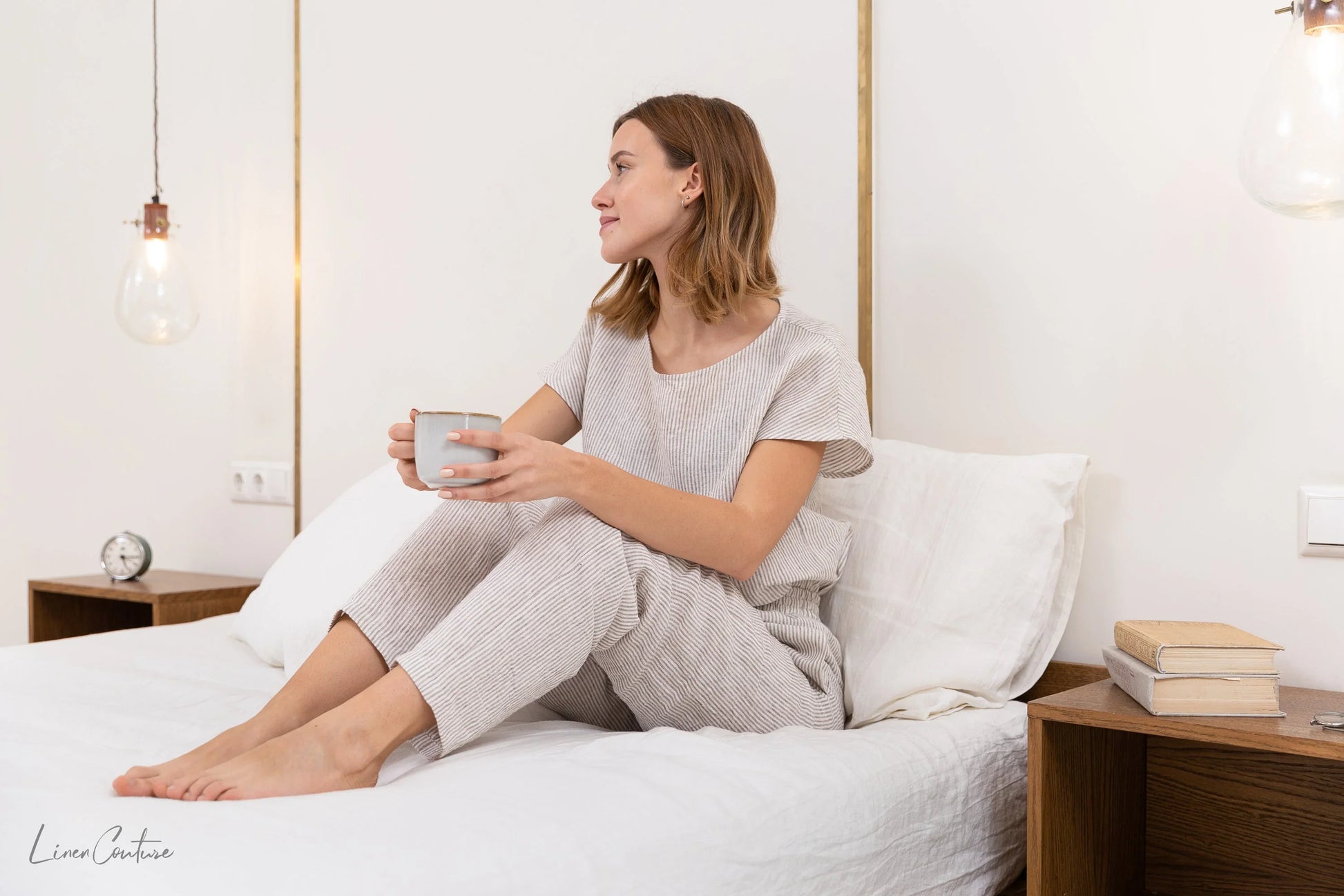 Cloudy Grey Stripe linen / Natural Linen Pajama set / Linen loungewear - Which Mark