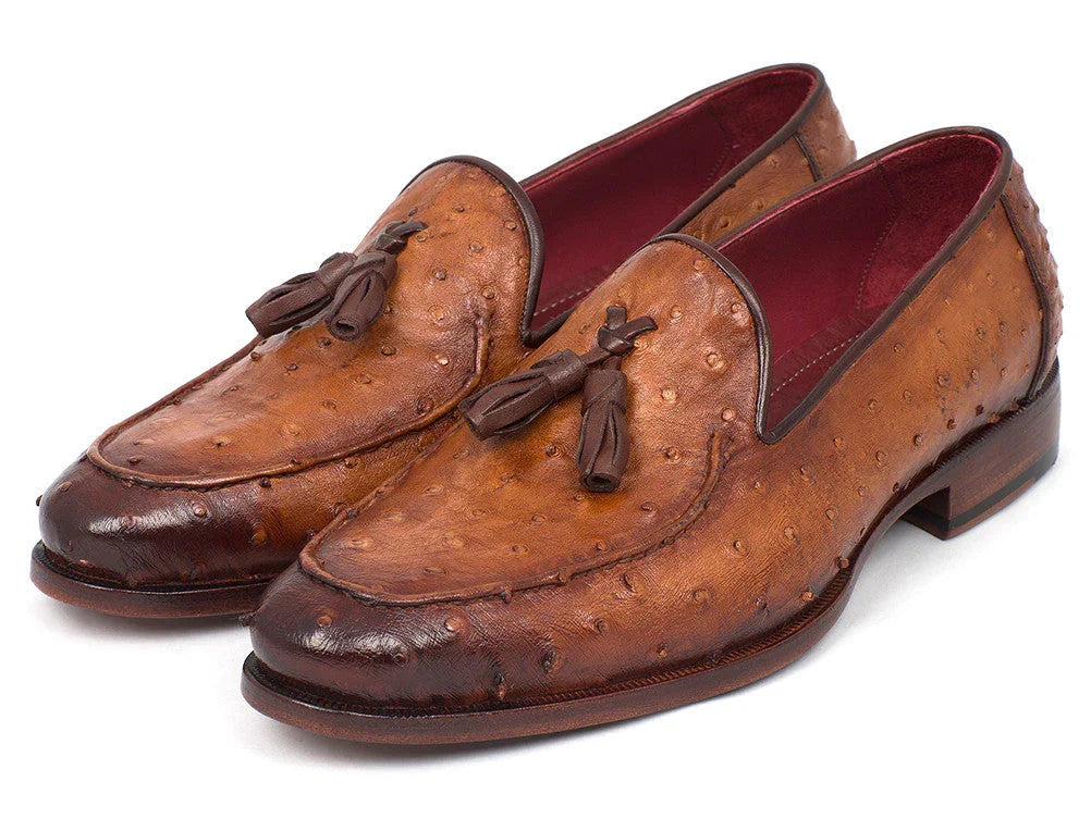 Paul Parkman Camel Brown Genuine Ostrich Tassel Loafers (ID#OST834CML) - Which Mark