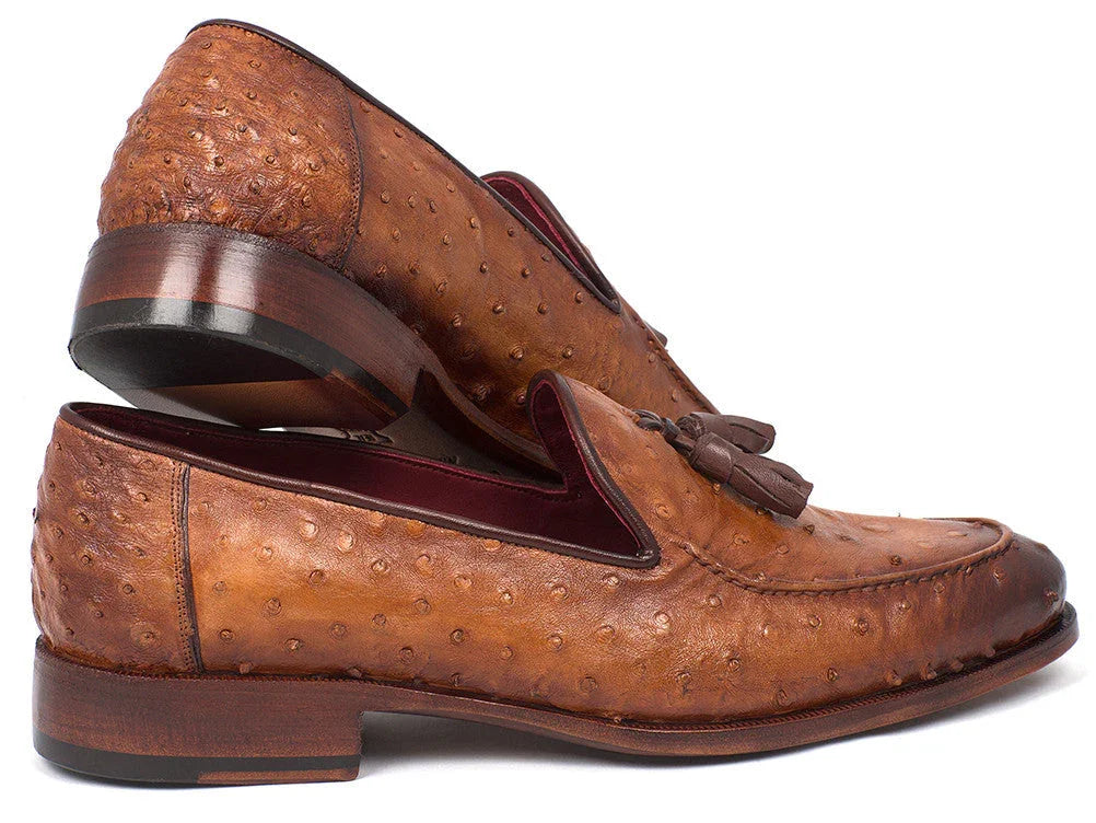 Paul Parkman Camel Brown Genuine Ostrich Tassel Loafers (ID#OST834CML) - Which Mark