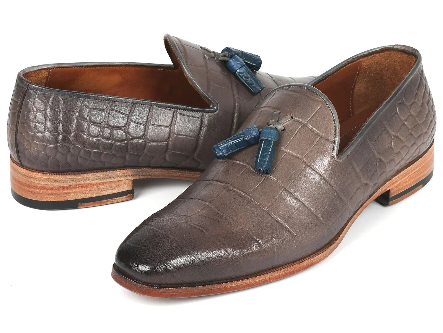 Paul Parkman Men's Gray Crocodile Embossed Calfskin Tassel Loafer - Which Mark